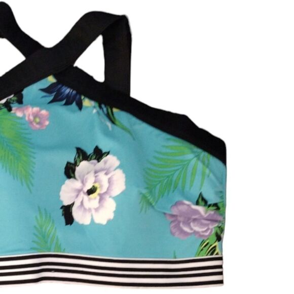 Cacique Teal Tropical Lined No Wire Halter Swim Top Plussize 18 - Picture 5 of 14